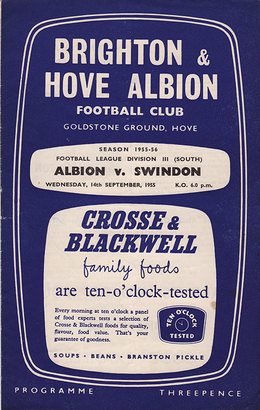 <b>Wednesday, September 14, 1955</b><br />vs. Brighton and Hove Albion (Away)